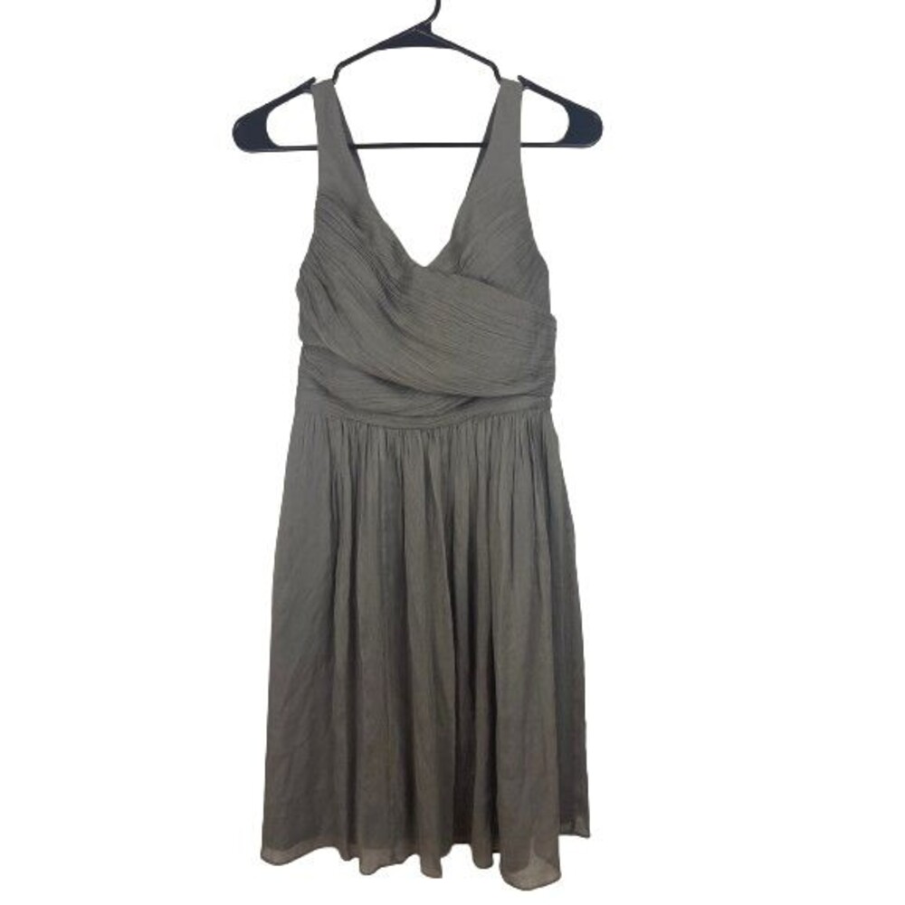 J Crew Silk Dress Size 4 Gray Cocktail Party Tea Length Ruffles Sleeveless